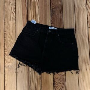 Reformation Black Distressed High-Rise Denim Shorts